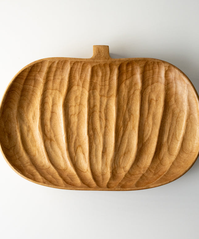 BWL Cherry Wood Pumpkin Tray: "Hand-carved wooden tray in pumpkin shape made from solid cherry wood – 7.9×5.1 inches (20×13 cm), 6.9 oz (195 g)"