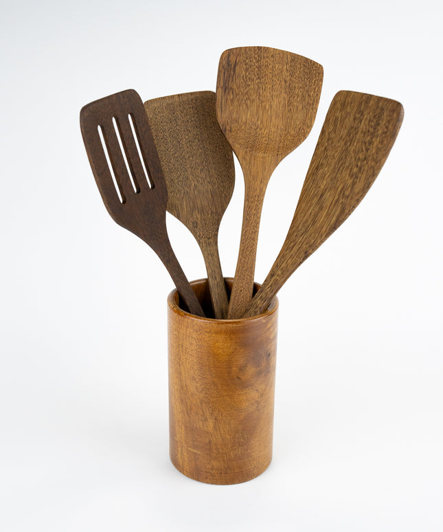BWL Teak Utensil Storage Barrel - BamWoodLife
