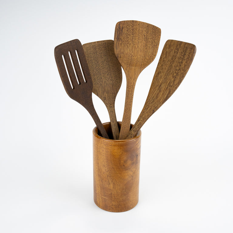 BWL Teak Utensil Storage Barrel - BamWoodLife